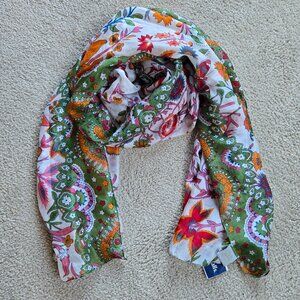 Silk oblong scarf floral boho hippie colorful
